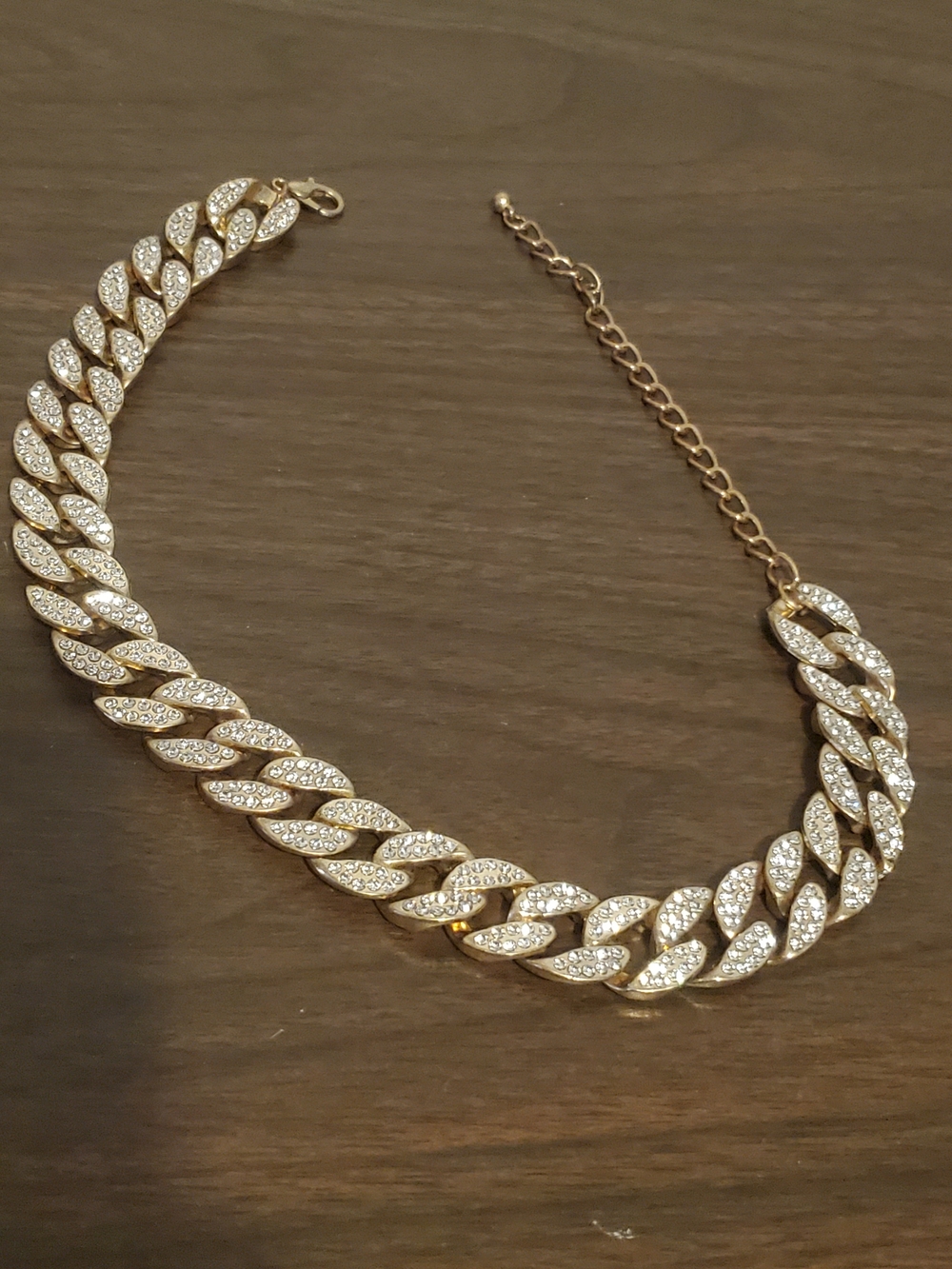 Source Unknown Gold-Tone Rinestones Cuban Link Choker